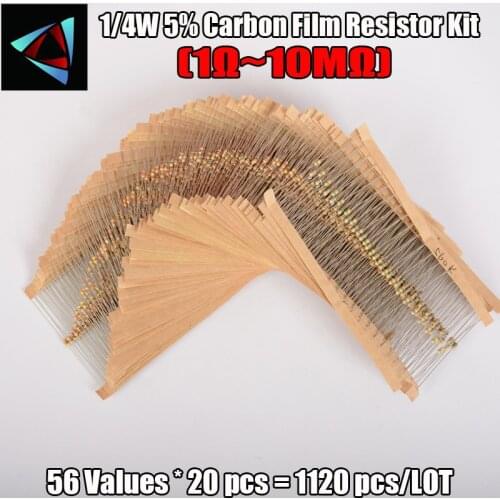 1120pcs 56Values 1/4W 5% 1R - 10M ohm 0.25W Carbon Film Resistor Assorted kit Set