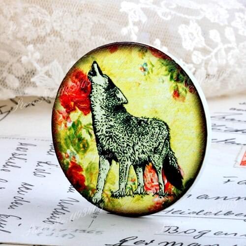 2Pcs 45mm Wolf Unique 3D Embossed Big Round Handmade pattern Wood Cut Pendant make Necklaces, Bracelets,Brooch-(WI-30)