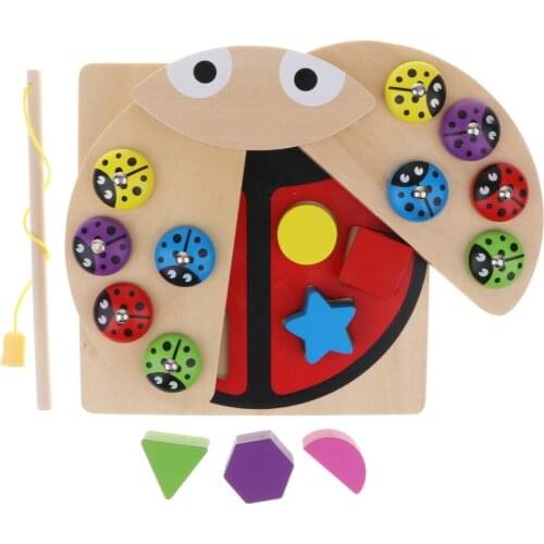 2-in-1 Play Magnet Fishing Game Geometry Blocks Match Kid Wooden Toy