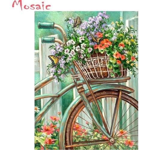 5d diy Diamond Embroidery Bicycle Flowers 3D Diamond Painting Inlaid Cross Stitch Half-finished Sewing Thread Sewing Craft