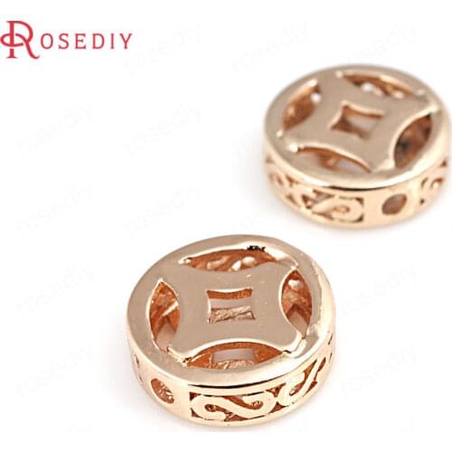 6PCS 11.7x4MM 24K Champagne Gold Color Plated Brass Round Spacer Beads Bracelet Beads High Quality Diy Jewelry Accessories