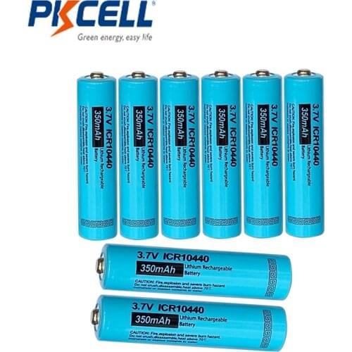 8PCS PKCELL 10440 battery 3.7v 350MAH lithium battery AAA rechargeble batteries li-ion batteries button top