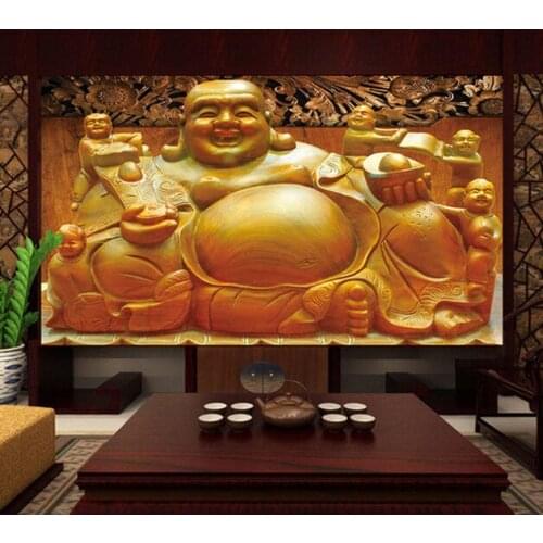 Bacaz Religion Papel Murals Chinese Maitreya Buddha Large Mural for Living Room Background Wallpaper 3d Photo Murals Wall paper