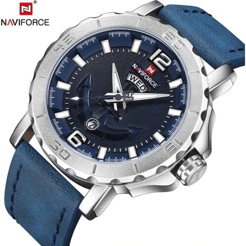 NAVIFORCE Men Sport Quartz Watch Waterproof Mens Watches Top Brand Luxury Genuine Leather Date Week Clock Relogio Masculino 2019