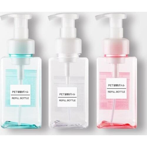 4pcs 450ml PET Dispenser Foaming Pump Bottle Empty Travel Portable Convenient Press Bottle Facial Cleanser Sub-bottle 4 Colors