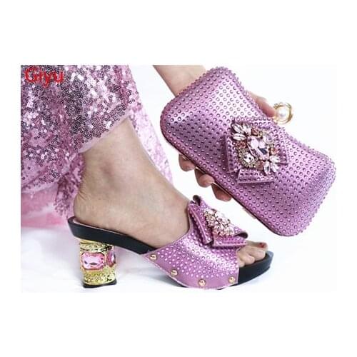 Doershow New Arrival African Rhinestones onion Shoes And Bag Set African Summer High Heels Shoes And Bag To Match Set HLP1-34