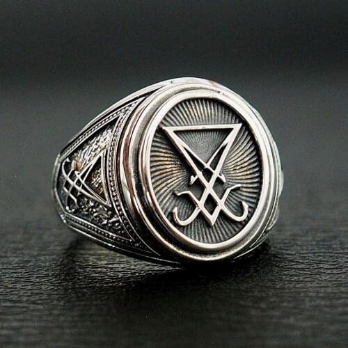 Gothic Lucifer Satan Signet Ring For Men And Women Stainless Steel Punk Biker Ring Cool Pagan Jewelry Gift Dropshipping Store