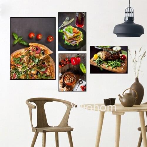 Canvas Painting Tasty Tomato Soup Sandwich with Sausage and Cheese Poster and Print Wall Art Picture for Kitchen Room Home Decor