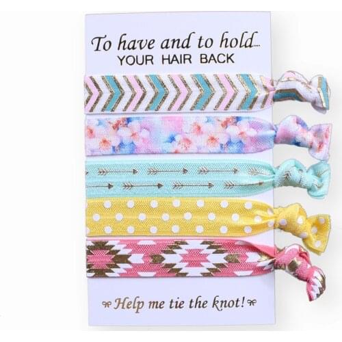 HT-5-001-10sets(50pcs) 5/8" printed fold over elastic hair ties elastic gold foil chevron,flower HT,arrow, dots,Aztec