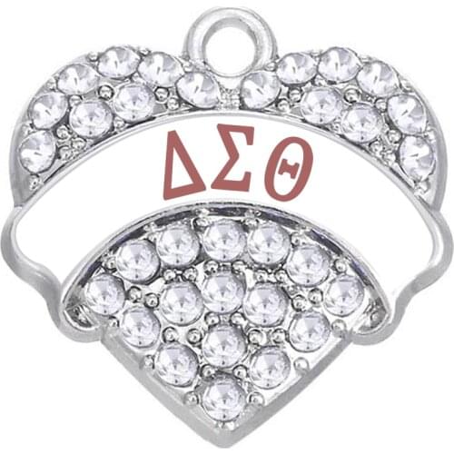 Custom Names DIY Heart-shaped Rhinestone Crystal Greek Words Delta Sigma Charm For Sorority Gift Group Jewelry