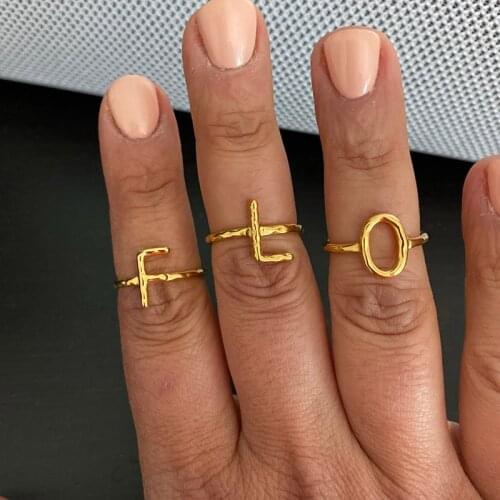 Stainless Steel A-Z Letter Rings Metal Adjustable Opening Ring Initials Name Alphabet Jewelry Female Fashion Party Finger Gifts