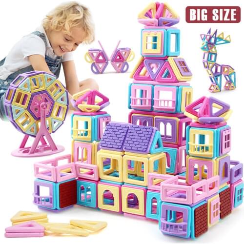 Big Size Magnetic Designer Magnet Building Blocks DIY Solid Color Construction Magnetic Bircks Tiles Kit Toys For Children Kids