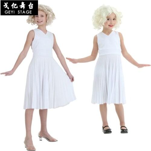 Cosplay Marilyn Monroe Kleid Halloween Kostüm bühne zeigen kostüm kinder Plissee Rock Mädchen Rock