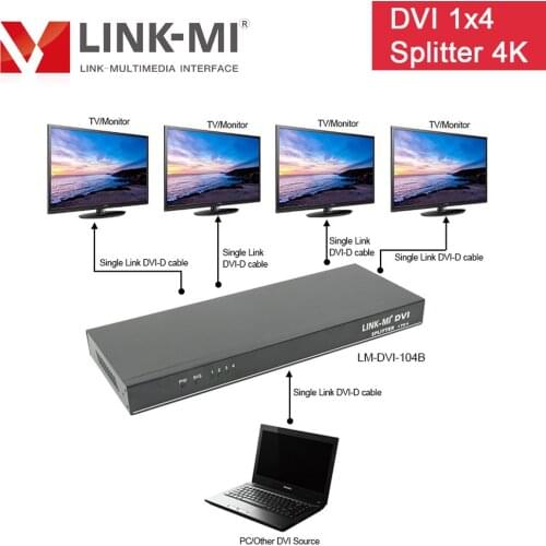 LINK-MI 1x4 DVI Splitter multiple video display Support 4K2K 3D up to 4096x2160@30Hz 1in4out DVI Signal Splitter