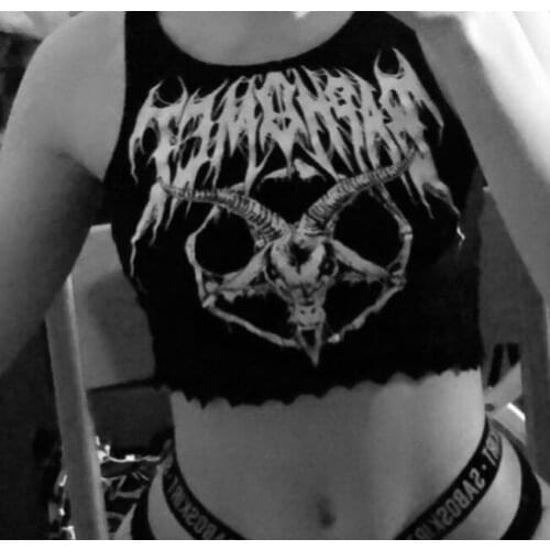 Ruibbit Punk Goth Goat Head Print Tanks Streetwear Bodycon Black Basic Tank Tops Women Grunge Sexy Sleeveless Summer Cropped Top