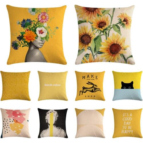 New sunflower pattern cushion cover coffee lemon hug pillow cover linen car sofa bed pillow cover decoration household 45x45cm