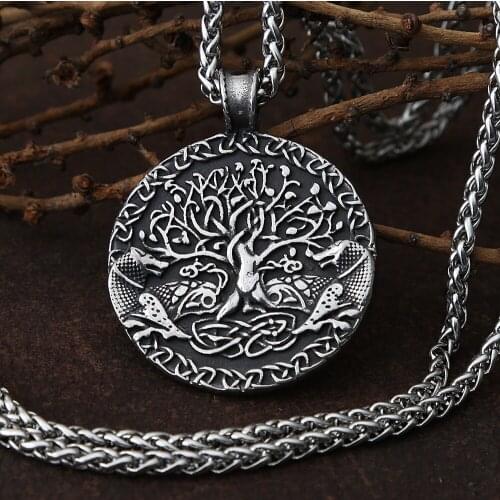 Vintage Viking Yggdrasil Necklace Men Punk Hip Hop Stainless Steel Tree of Life Necklace Pendant Jewelry Mens Chain Gift