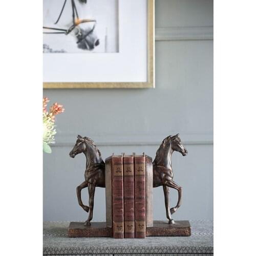 Powkhome Bookends Resin Horse Craft Vintage Study Room Desk Decor Ornaments Gift Black Horse Head Animal Figurine Bookend