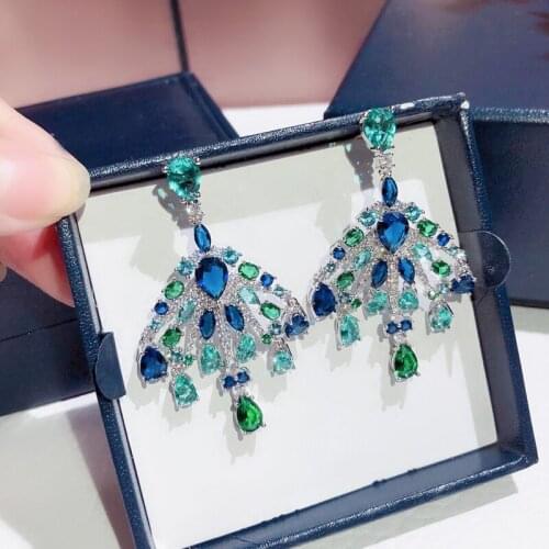 Hot brand luxury jewelry blue flower basket earrings big European fashion design beautiful earrings banquet party luxury jewelry