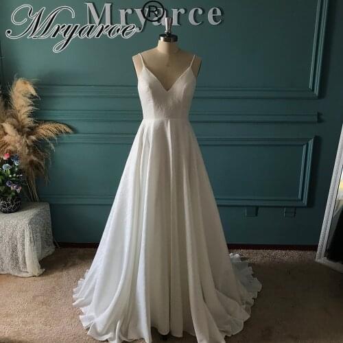 Mryarce Simple Elegant Hacquard Wedding Dress V Neck A Line Bridal Gowns With Pockets