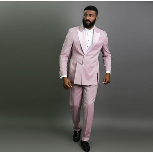 Dusty Pink Double Breasted Mens Tuxedos Peaked Lapel Two Pieces Slim Fit Wedding Blazer and Pants