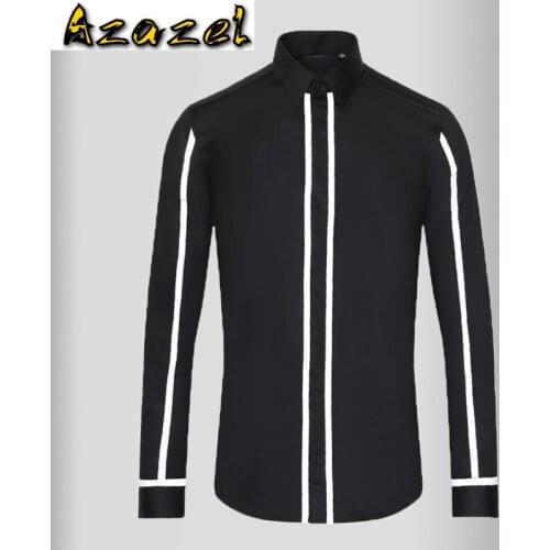 Azazel Webbing Mens Shirts Luxury Long Sleeve Black White Mens Dress Shirts High Quality Slim Fit Casual Male Shirts Plus Size