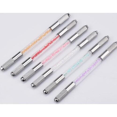 100Pcs Crystal Manual Tebori Tattoo Permanent Makeup Pen Machine Microbladeing Pen For Lip Eyebrow Eyeliner Double Heads