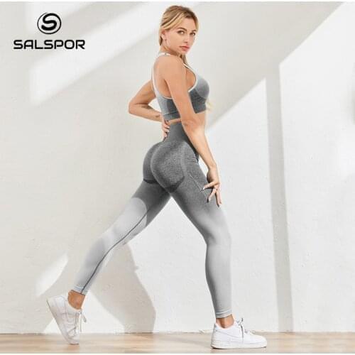 SALSPOR 2Pcs Gym Fitness Women Set Casual Tracksuit Women Sports Set Femmale No Sleeve Sports Bra And Push Up Strentch Leggings