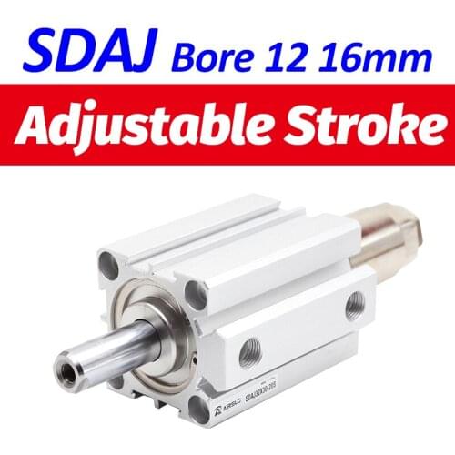 SDAJ bore 12 16mm SDAJ12X20-20 SDAJ16X50-30 Adjustable compact air cylinder stroke 5 - 50 mm double acting Cylinder