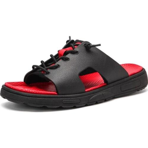 Casual Men Slippers Summer Shoes Sandals Male Outdoor Breathable Comfort Slip on Peep Toe Sandalias Hombre EVA Slides Cool Red