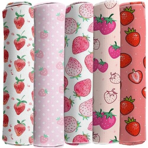 Bullet Fabric Printed Strawberry Pattern Bubble Polyester Stretch Cloth 50*145cm for DIY Craft Dress Sewing Supplies