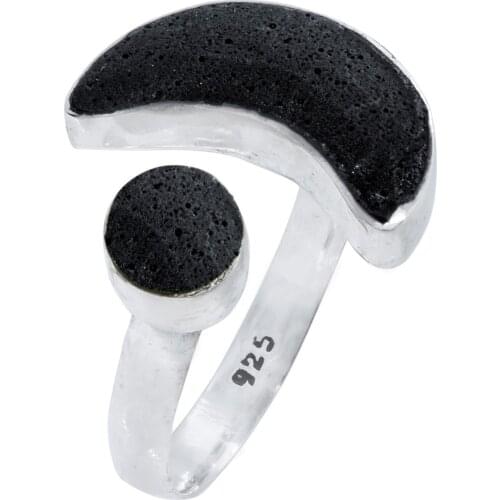 DARK DIAMOND®-Moon ring of authentic volcanic Lava and 925 sterling silver. Handmade in Spain. Adjustable