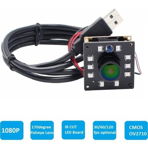 ELP High Speed 2MP CMOS OV2710 Module Wide View Angle Fisheye UVC Android Linux IR Led Board Night Vision HD USB Camera 1080P