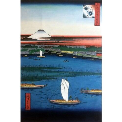 Japanese Landscape Wall Painting on Canvas Mitsumata Wakarenofuchi, No. 57 from One Hundred Famous Views of Edo by Hiroshige