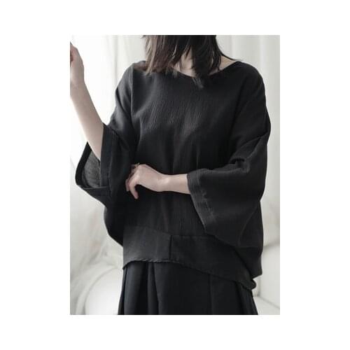 Women Black Brief Big Size T-shirt New Round Neck Three-quarter Batwing Sleeve Fashion Tide Spring Summer 2020 1U365