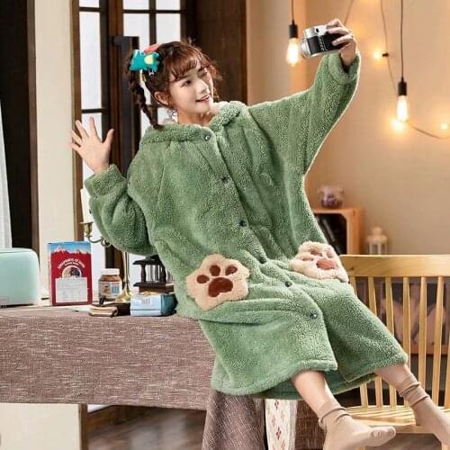 Ladies Coral Velvet Sleepwear Thick Warm Long Sleepdress Dress Home Super Cute Wear Autumn and Winter Pyjamas Women Nightwear