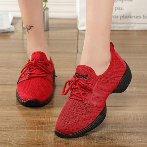 Ghost Step Dance Shoes Womens Flying Woven Mesh Breathable Womens Shoes Red, White and Black Soft Sole New Vulcanized Shoes