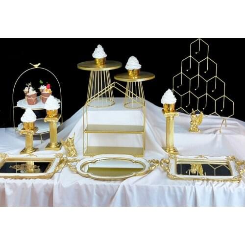 Gold Cake Cupcake Display Stands Food Tray Tableware Bread Cakes Plates for Wedding Party Dessert Holder Bakeware Dinnerware