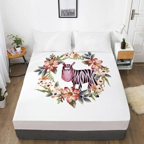 1pc bed sheet Elastic fitted sheet With An Elastic Band 150/180/200/160*200 Mattress Cover Double Bed cover nordic Pink zebra