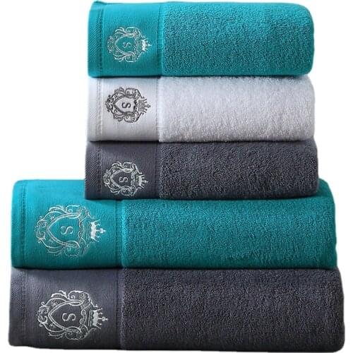 JUANNAI 100% Pakistan Cotton Satin Face Towel Adults Baby Hand Embroidered Luxury Crown Hand Face Bathroom Towel Set Beach Towel