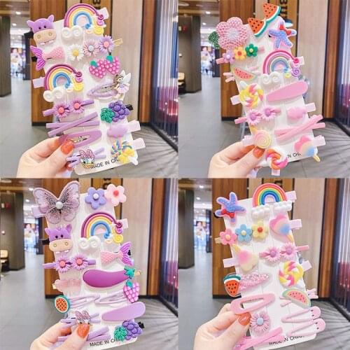 14PCS/Set New Girls Cute Cartoon Unicorn Hair Clips Kids Lovely Hairpins Headband Barrettes Fashion Hair Accessories Children