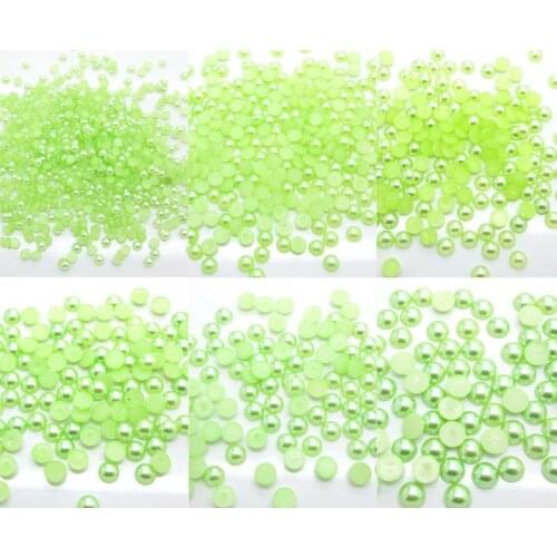 300-10000Pcs Mixed Green Half Round Pearl Beads Craft Cabochon Scrapbook Decoration Flatback Nail Art Garment Beads DIY