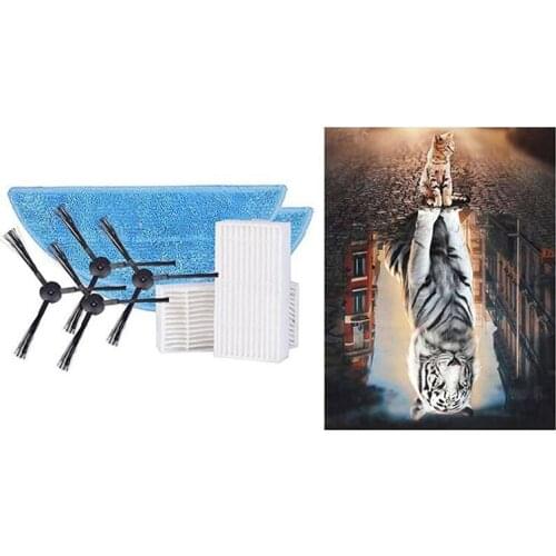 Side Brush+Mop +Hepa Filter For Ilife V50 Robot Vacuum With Diy Full Drilling Diamond Painting Cats To Tigers