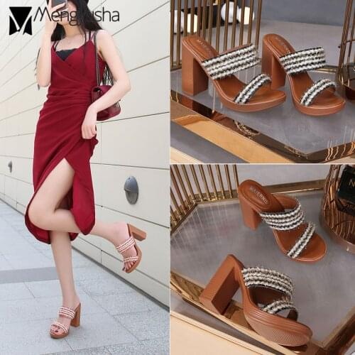 Platform sandals women glitter cloth knitting band gladiator sandalias mujer wood high heels summer shoes woman slides size 43