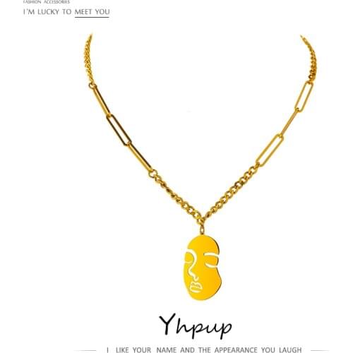Yhpup 2021 Stainless Steel FACE Pendant Necklace for Women Temperament Chain Choker 18 K Metal Necklace Accessories Girls Gift