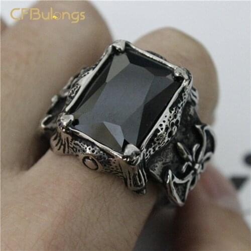 CFBulongs Huge Red Square Zircon Ring 316L Stainless Steel Viking Tomahawk Mens Classic Dragon Claw Ring Punk Jewelry