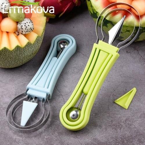 ERMAKOVA 4 In 1 Melon Baller Scoop Stainless Steel Watermelon Cutter Fruit Carving Tool Set for Fruit Slicer Dig Pulp Separator