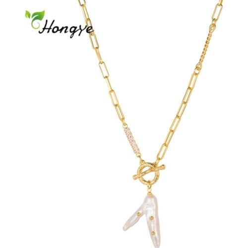 Hongye Irregular Natural Freshwater Pearls Chain Chokers Necklace For Women Gold Color Jewelry Retro Pendant Gift 2021 Trendy