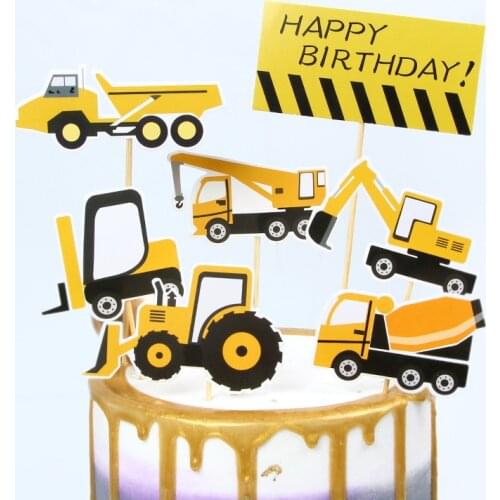 Engineering vehicle Happy Birthday Cake Topper bulldozer Birthday Cake Topper Supplies for Boys Birthday Party Cake Decorations
