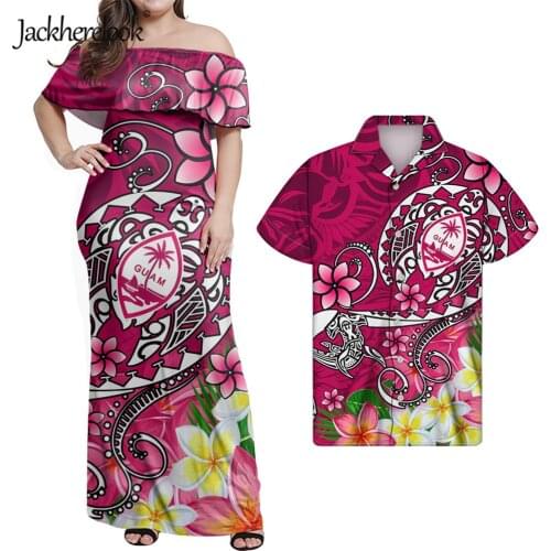 Jackherelook Red Guam Polynesian Samoa Hibiscus Plumeria Print Sexy Bodycon Maxi Dress Off Shoulder Ruffle Robe Elegant Vestdios